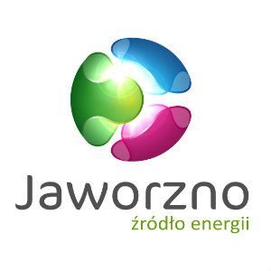 Logo, zielono, niebiesko różowa kula, składająca się z trzech niestykających się części, pod spodem napis Jaworzno źródło energii