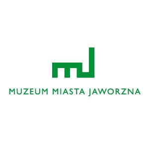 Logo, zielone litery mj przypominające zabudowania przemysłowe z kominem, pod spodem napis Muzeum Miasta Jaworzna